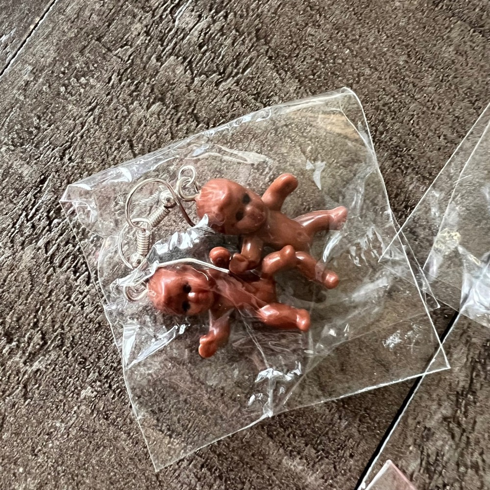 Unbranded Baby Doll Drop Earrings Unisex OS Brown Novelty Kitsch Weirdcore